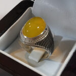 انگشتر نقره مردانه طرح فیلی خط دار با نگین شرف شمس + حکاکی - Image 2