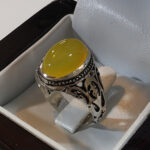 انگشتر نقره مردانه طرح شبکه با نگین شرف الشمس + حکاکی - Image 2