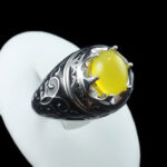 انگشتر نقره مردانه طرح اسلیمی با نگین شرف الشمس + حکاکی