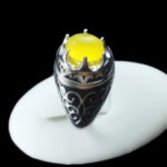 انگشتر نقره مردانه طرح اسلیمی با نگین شرف الشمس + حکاکی - Image 4