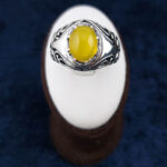 انگشتر نقره مردانه دست ساز طرح شبکه دور چنگ با نگین شرف الشمس + حکاکی - Image 3