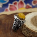 انگشتر نقره مردانه طرح یاحسین (ع) نگین شرف الشمس + حکاکی - Image 2