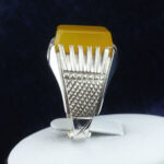 انگشتر نقره دست ساز مردانه دورچنگ شطرنجی با نگین شرف الشمس + حکاکی - Image 3