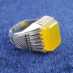 انگشتر نقره دست ساز مردانه دورچنگ شطرنجی با نگین شرف الشمس + حکاکی - Image 2