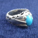 انگشتر نقره مردانه طرح دورچنگ دورشبکه با نگین فیروزه - Image 3