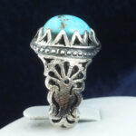 انگشتر نقره مردانه طرح طاووسی هفت پر با نگین فیروزه - Image 2