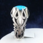 انگشتر نقره مردانه طرح شبکه دور چنگ بزرگ با نگین فیروزه - Image 2