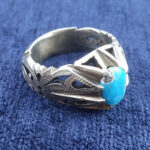 انگشتر نقره مردانه طرح شبکه دور چنگ بزرگ با نگین فیروزه - Image 3