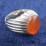 انگشتر نقره مردانه دست ساز طرح چنگی شانه ای با نگین شرف الشمس یمنی + حکاکی - Image 3