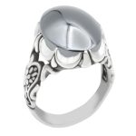 انگشتر نقره مردانه طرح قاجاری دور چنگ با نگین حدید صینی+حکاکی