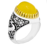 انگشتر شرف الشمس نقره مردانه طرح فاخر یا ضامن آهو + حکاکی