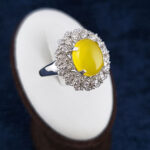 انگشتر زنانه نقره طرح نسترن با سنگ شرف شمس + حکاکی