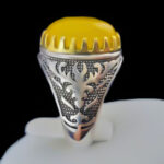 انگشتر نقره مردانه طرح فاخر شاهانه با سنگ شرف الشمس + حکاکی - Image 2