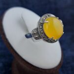 انگشتر زنانه نقره طرح آلاله با سنگ شرف الشمس + حکاکی