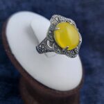 انگشتر نقره زنانه طرح نرگس با سنگ شرف شمس + حکاکی