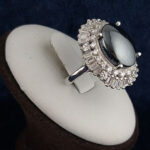 انگشتر نقره زنانه طرح فاخر طوبی با نگین حدید صینی+حکاکی