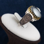 انگشتر حدید صینی نقره مردانه طرح دور طلایی شاهرخ + حکاکی