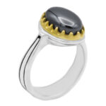 انگشتر نقره مردانه طرح کلاسیک دورطلایی با سنگ حدید صینی + حکاکی