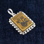 گردنبند نقره طرح پیچک مستطیلی بزرگ عین علی (ع) با نگین حدید صینی