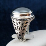 انگشتر نقره مردانه دست ساز شاه عباسی ساده با سنگ حدید صینی+حکاکی - Image 2