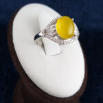 انگشتر نقره زنانه طرح گوهر با سنگ شرف شمس + حکاکی