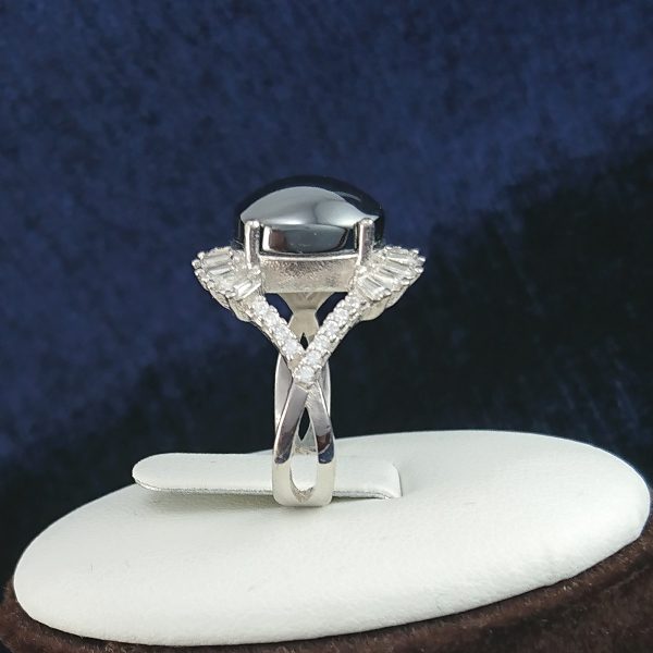 انگشتر نقره زنانه طرح یلدا با نگین حدید صینی+حکاکی - Image 2