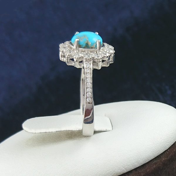 انگشتر نقره زنانه طرح چکاوک با نگین فیروزه نیشابوری - Image 3