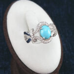 انگشتر نقره زنانه طرح حسنی با نگین فیروزه نیشابوری