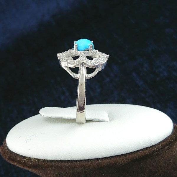 انگشتر نقره زنانه طرح شادی با نگین فیروزه نیشابوری - Image 4