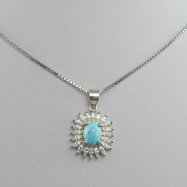 گردنبند نقره زنانه طرح سیمین با سنگ فیروزه نیشابوری - Image 3