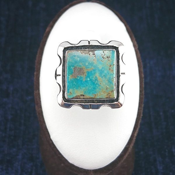 انگشتر نقره زنانه و مردانه طرح مربعی توحید با نگین فیروزه نیشابوری - Image 3