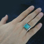 انگشتر نقره زنانه و مردانه طرح مربعی توحید با نگین فیروزه نیشابوری - Image 5