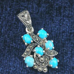 گردنبند نقره زنانه طرح نگین با سنگ فیروزه نیشابوری