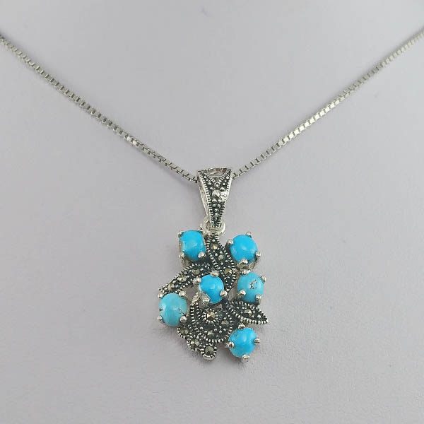 گردنبند نقره زنانه طرح نگین با سنگ فیروزه نیشابوری - Image 2