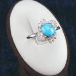 انگشتر نقره زنانه طرح پرستو با نگین فیروزه نیشابوری