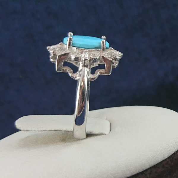 انگشتر نقره زنانه طرح چکامه با نگین فیروزه نیشابوری - Image 4