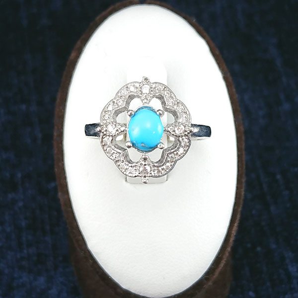 انگشتر نقره زنانه طرح شادی با نگین فیروزه نیشابوری - Image 2