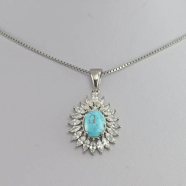 گردنبند نقره زنانه طرح مهشید با سنگ فیروزه نیشابوری - Image 2