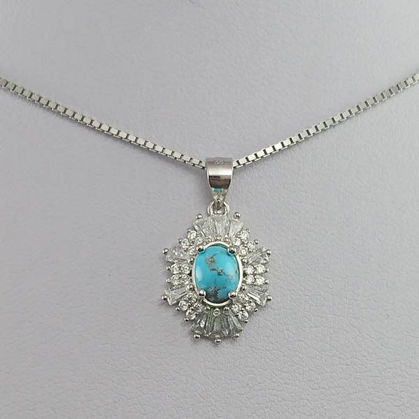 گردنبند نقره زنانه طرح آسیه با سنگ فیروزه نیشابوری - Image 2