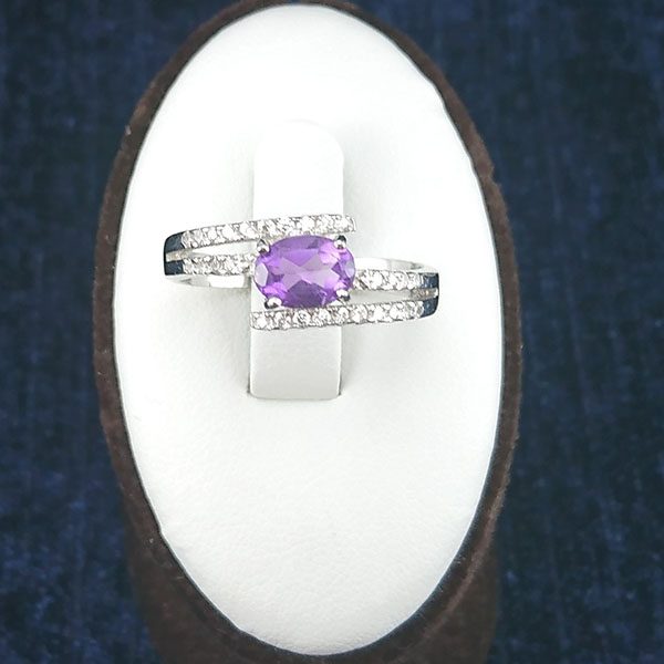 انگشتر نقره زنانه طرح ترلان با نگین آمیتیست - Image 2