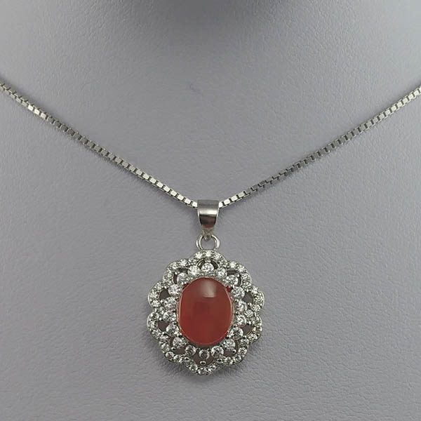 گردنبند نقره زنانه طرح آیلین با سنگ عقیق یمنی سرخ - Image 3