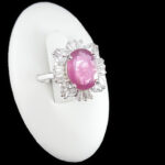 انگشتر نقره زنانه طرح مهدیه با سنگ یاقوت سرخ الماس تراش