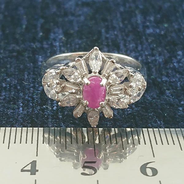 انگشتر نقره زنانه طرح شیرین با سنگ یاقوت سرخ الماس تراش - Image 3