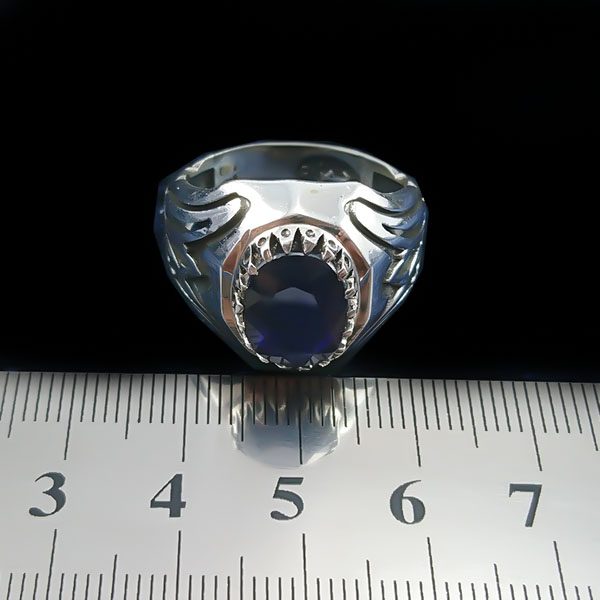 انگشتر نقره مردانه طرح ارسلان با سنگ یاقوت کبود الماس تراش - Image 5