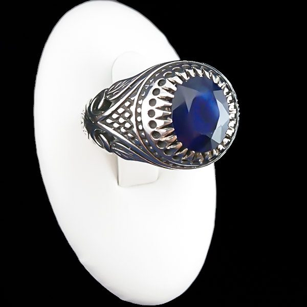 انگشتر یاقوت کبود مردانه نقره ساده