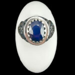 انگشتر نقره مردانه طرح شایان با نگین یاقوت کبود الماس تراش - Image 5