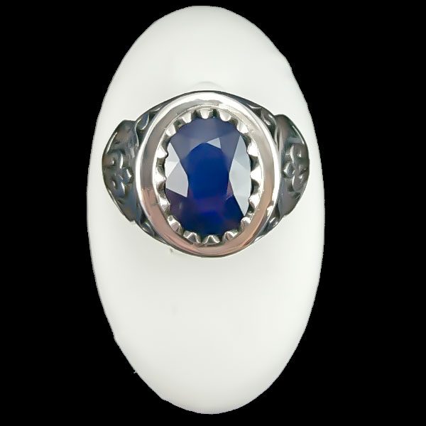 انگشتر نقره مردانه طرح شایان با نگین یاقوت کبود الماس تراش - Image 5