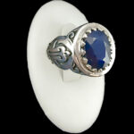 انگشتر نقره مردانه طرح شایان با نگین یاقوت کبود الماس تراش