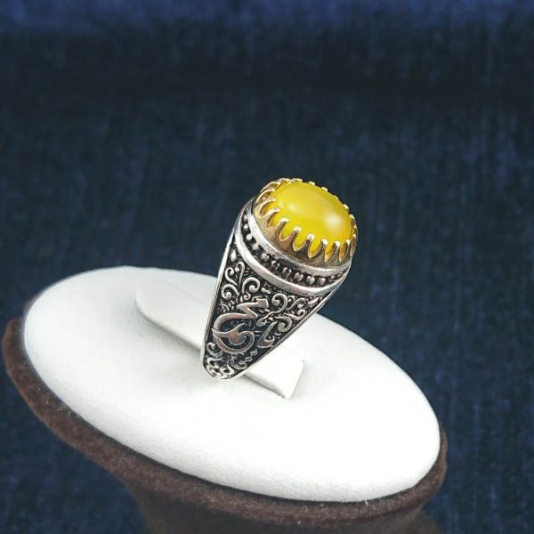 انگشتر نقره مردانه طرح منقش یا محمد با سنگ شرف الشمس + حکاکی - Image 2