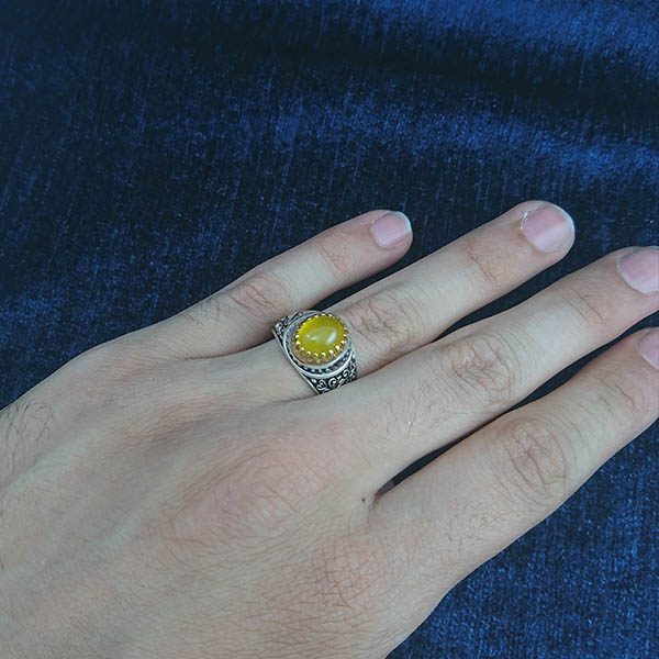 انگشتر نقره مردانه طرح منقش یا محمد با سنگ شرف الشمس + حکاکی - Image 3